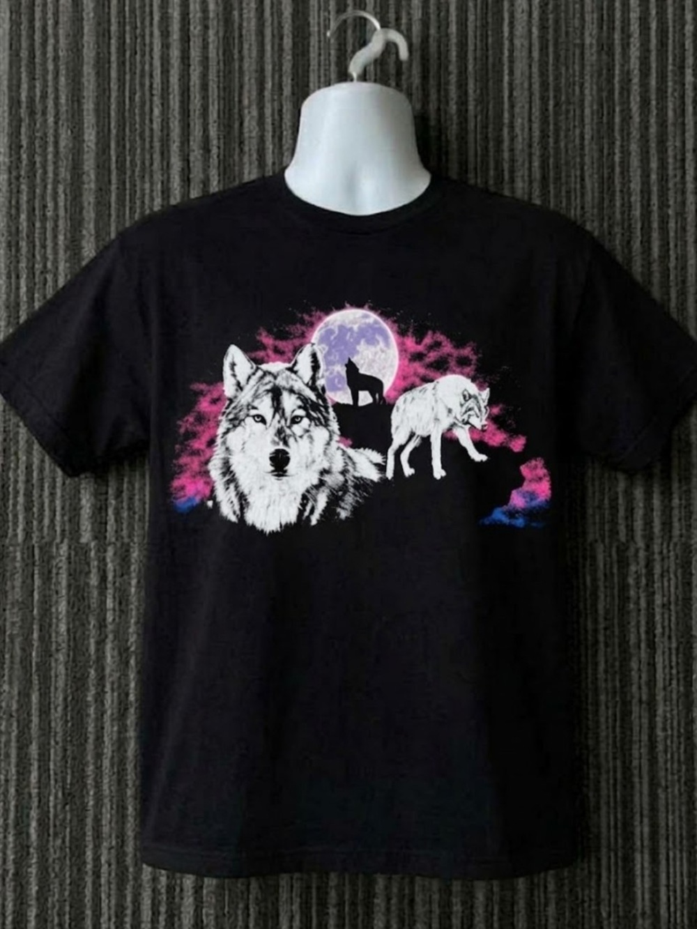 Black Wolf Graphic Dog T-Shirt - Pink & Purple Moon Design